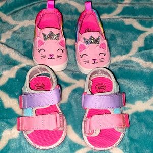 Lot of 2 Baby Girl’s Shoes - Brand New Kitty Sneakers & Velcro Sandals *CUTE*